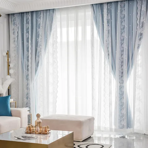Vista 6 de Cortinas opacas de doble capa para dormitorio, cortina de ventana con ganchos, cortinas bordadas transparentes de tul para sala de estar Beige