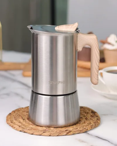Vista 8 de Sivaphe - Cafetera espresso para estufa de acero inoxidable, capacidad de 9 tazas, olla moca de 450 ml, cafetera con filtro de acero y junta de 9