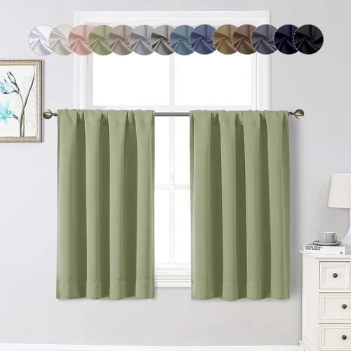 Vista 122 de Cortinas opacas para dormitorio, sala de estar, juego de 2 paneles de 54 pulgadas de largo, cortinas de oscurecimiento de habitación con aislamiento