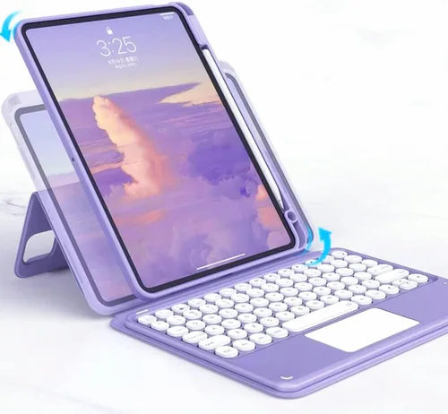 Vista 10 de iPad Air Air2 iPad 5ª 6ª generación 9.7 pulgadas iPad 5 iPad 6 Funda con teclado Touchpad horizontal/vertical Soporte magnético desmontable BT