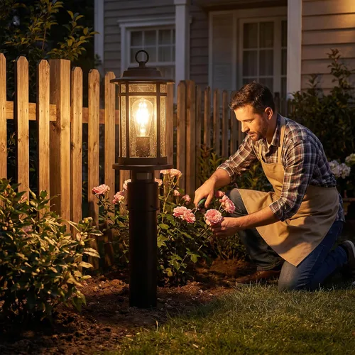 Vista 2 de 16Inch Outdoor Post Light Fixture Motion Sensor Dusk to Dawn Column Lamp