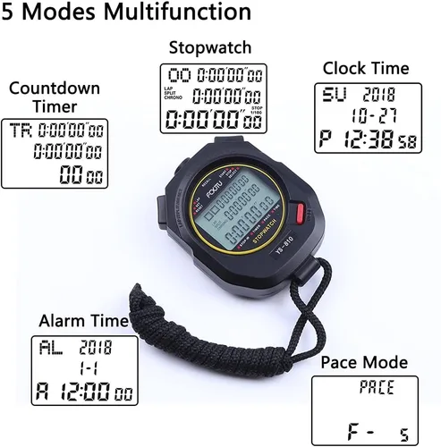 Vista 2 de FCXJTU Digital Sports Stopwatch Timer 10/100 Lap Split Memory Stopwatch Calendar Alarm, Pace Mode with 3-Row Extra Large Screen Water Resistant
