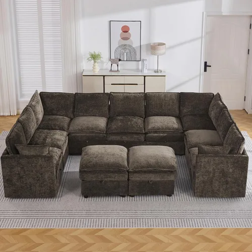 Vista 103 de Otomana cuadrada grande de 27 pulgadas con almacenamiento, reposapiés tapizado moderno con patas antideslizantes para sofá, mesa de café, sala