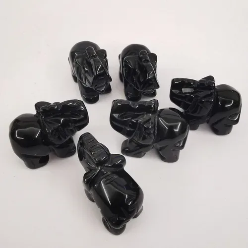 Vista 5 de Estatua de cristal de elefante tallada a mano, escultura de animal guardián de oficina en casa, decoración de 1.5 pulgadas, obsidiana negra