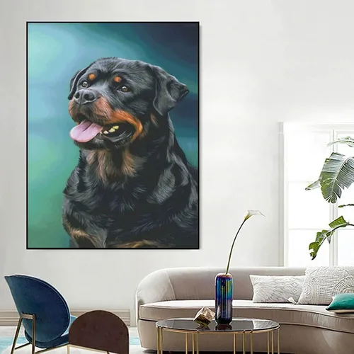 Vista 2 de QAZWSX Kits de pintura de diamantes, kits de pintura de diamantes 5D para adultos y niños, lindo rottweiler, arte de diamantes redondos de taladro