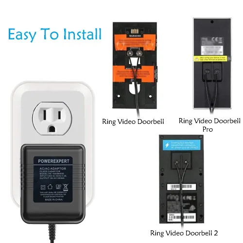 Vista 3 de LIANSUM Adaptador de 18V 500mA, Cable Cargador de Timbre de Video Compatible con Ring Video Doorbell Pro/2, Timbre Zmodo, Transformador de Timbre