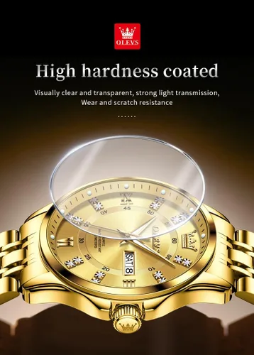 Vista 41 de OLEVS - Relojes de diamantes para hombres, relojes de vestir a prueba de agua, relojes analógicos de cuarzo de lujo con calendario de fecha y correa