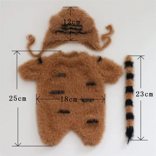 Vista 2 de Accesorios de fotografía para recién nacidos accesorios de fotos para niñas y niños accesorios de fotos para bebés sombrero de tigre mameluco