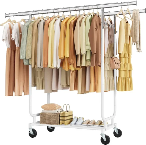 Vista 18 de Hoctieon Perchero de montaje de 1 minuto, 480 libras, percheros de ropa rodantes resistentes con ruedas, perchero plegable para ropa, barra Plata