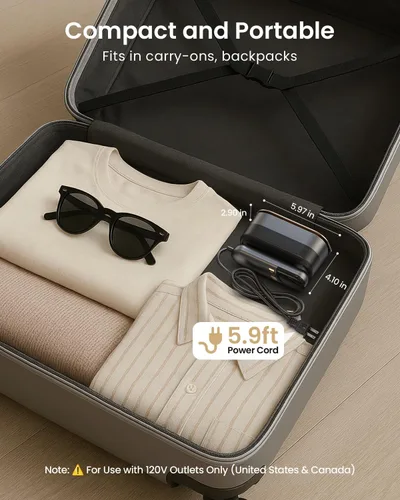 Vista 8 de LOXP Plancha de vapor de mano 2 en 1 para ropa, vaporizador de viaje de 1000 W con suela de cerámica, calentamiento rápido 9s, tanque a prueba