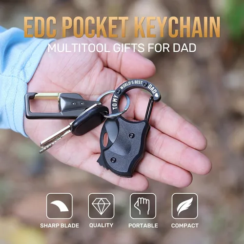 Vista 7 de OOPERAY Regalos para el mejor día del padre, cortador de caja EDC con texto en inglés "To my world's best dad", regalos de cumpleaños del día