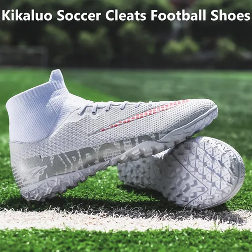 Vista 3 de Kikaluo Zapatos de fútbol para hombre con tacos de fútbol con cordones antideslizantes con puntas cortas y suelas de goma para interiores firmes