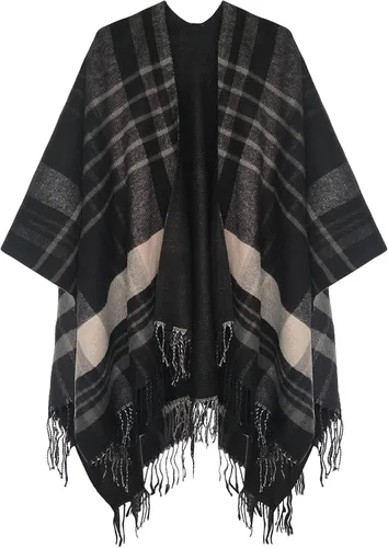 Vista 7 de Urban CoCo Poncho vintage de invierno para mujer, capa con borlas, chal envolvente