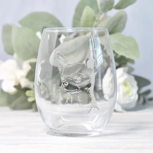 Vista 5 de Copa de vino sin tallo con cara de Chihuahua, regalo para perro, regalo para chihuahua, 2 vasos