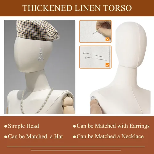 Vista 4 de Maniquí de forma de vestido femenino, torso de mujer para coser, cuerpo de maniquí de exhibición de ropa con soporte de altura ajustable dorado
