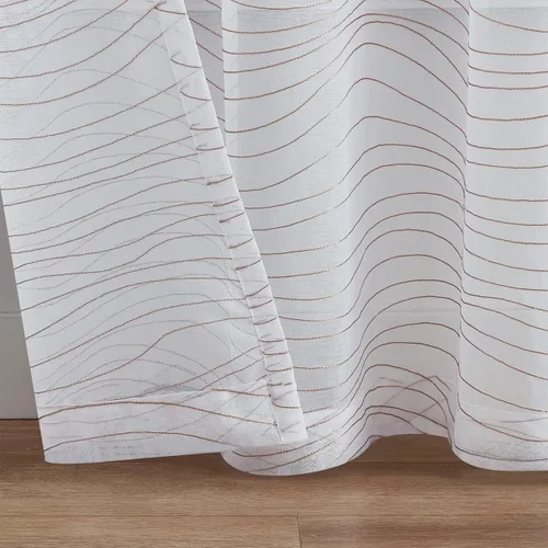 Vista 4 de Enactex Cortina transparente con bordado blanco con patrón de ondas beige de 63 pulgadas de longitud para sala de estar, diseño moderno, cortinas