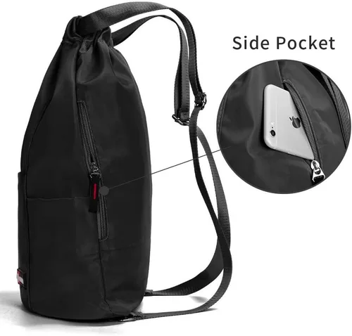 Vista 2 de ZOORON Mochila de gimnasio impermeable con cordón para hombres y mujeres, bolsa deportiva para gimnasio, mini mochila de viaje, A01-negro, Mochilas
