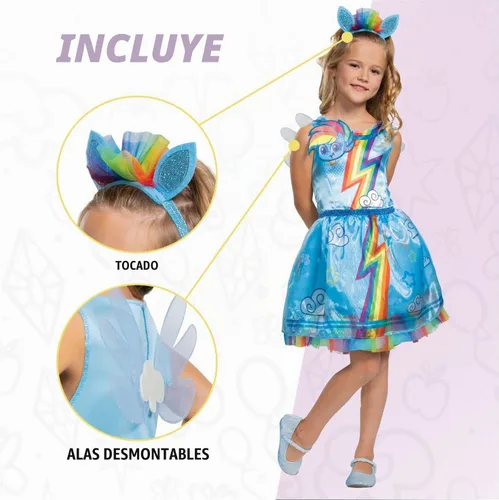 Vista 2 de Disguise Rainbow Dash - Disfraz de My Little Pony para niñas, traje de vestido de personaje infantil, talla clásica para niños, talla extra pequeña