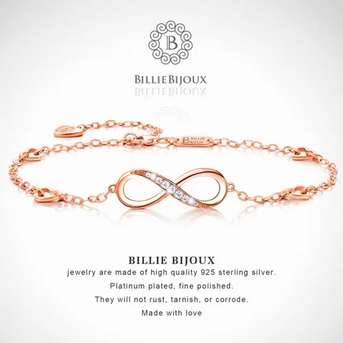 Vista 10 de Billie Bijoux Pulsera tobillera de plata de ley 925 para mujer, con símbolo de amor infinito, ajustable, grande, regalo para mujer