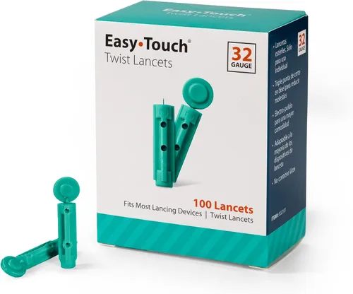 Vista 7 de Lancetas Twist EasyTouch - 33 G, (100 por caja) Sterile Single-Use Lancets, Triple-Bevel Design, Multiple Gauge Options, Fits Most Lancing Devices