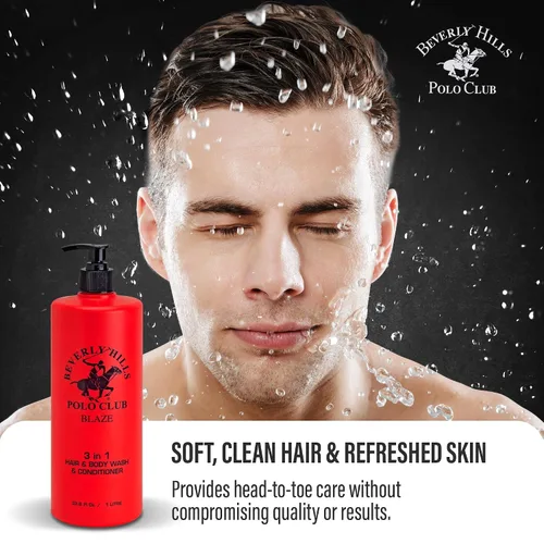 Vista 6 de Beverly Hills Polo Club Champú acondicionador 3 en 1 para hombre Blaze Scent Frescura premium durante todo el día y aseo de lujo vigorizante