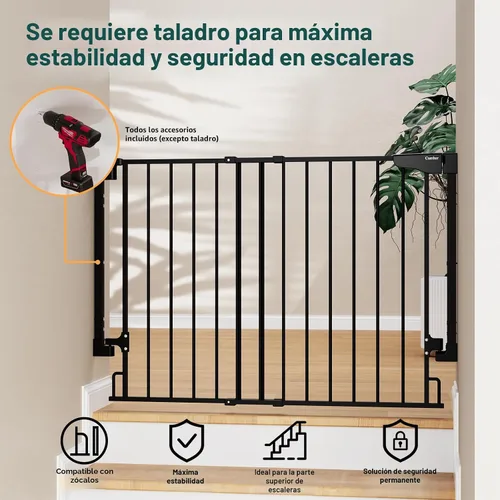 Vista 6 de Cumbor 29.2–43" Puerta de bebé para escaleras, de montaje en pared (se requiere taladrar), puerta para perros expandible sin barra inferior, puerta