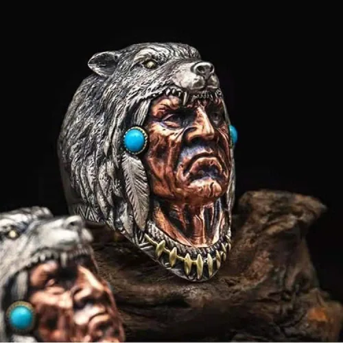 Vista 3 de KOICCVQQ Anillo retro de plata de ley 925 para hombre, diseño de lobo antiguo, amuleto antiguo, nórdico, vikingo, nórdico, lobo, antideslustre