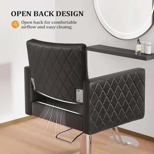 Vista 5 de Bonnlo Silla de salón para estilista asiento ancho, silla de peluquería hidráulica con reposapiés de aleación de aluminio, silla de peluquería negra