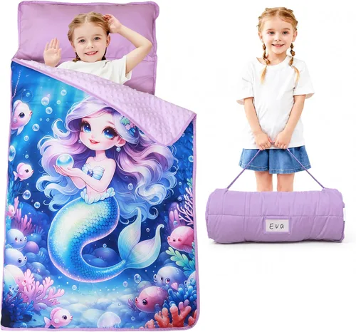 Vista 24 de Lasoftan Tapete para siesta para niños con almohada y manta, tapetes enrollados extra grandes para siestas, bolsas de dormir para niños y niñas