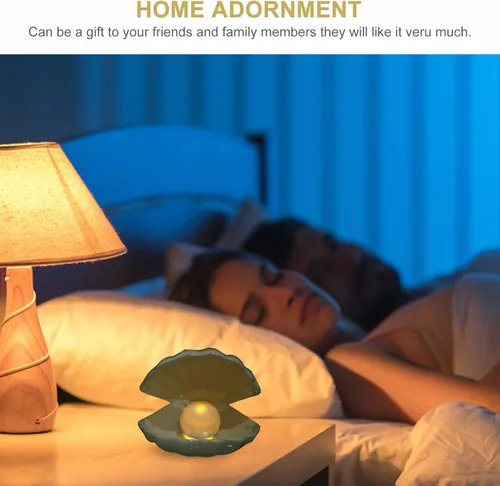 Vista 6 de IMIKEYA Shell Pearl Light White Ceramic LED Pearl in Shell Luz nocturna Escritorio portátil inspirado en el océano Lámpara de concha para dormitorio