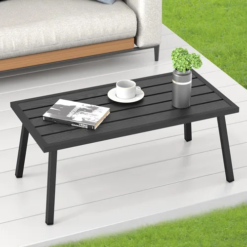 Vista 5 de C-Hopetree Mesa auxiliar de centro de metal pequeña para patio exterior, rectangular, color negro