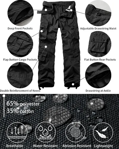 Vista 3 de Pantalones de senderismo para hombre al aire libre, pantalones tácticos, ligeros, informales, para trabajo, pantalones cargo Ripstop, con bolsillos