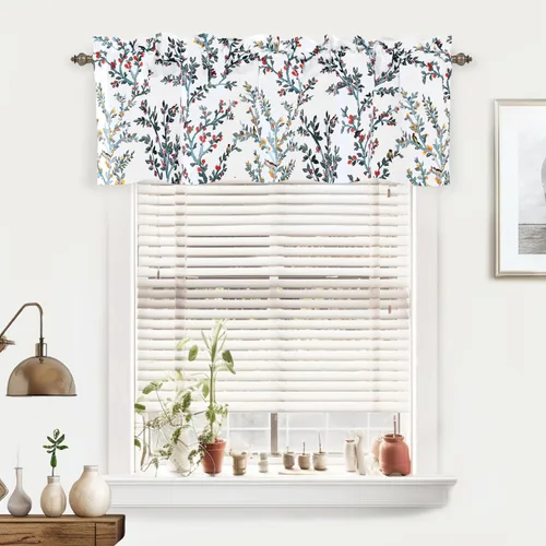 Vista 2 de DriftAway Jasmine - Cenefa de cortina de ventana con aislamiento térmico botánico de acuarela para sala de estar, dormitorio, cocina, 2 capas de 52