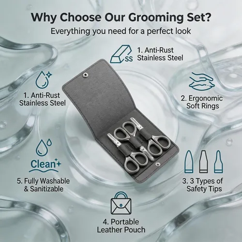 Vista 2 de PAFASON Tijeras de pelo facial con bigote para barba, punta redonda curvada