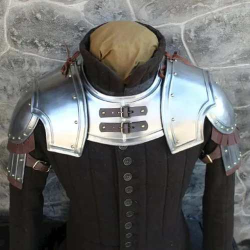 Vista 2 de Juego de hombreras medievales de acero medieval con diseño de gorget y faldones de guerrero de batalla juego de armadura de hombro y hombros