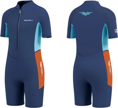 Vista 8 de Seaskin - Traje de neopreno para niños, cremallera frontal de 2 mm, trajes de baño térmicos cortos para buceo Neoprene Front Zip Diving Suits