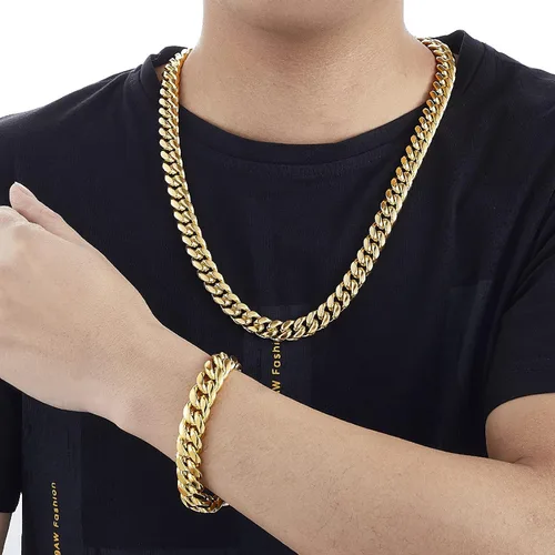 Vista 8 de GUQILA Pulsera de eslabones cubanos para hombre, 0.315in0.394in0.472in, pulseras de cadena de eslabones cubanos chapados en oro de 18 quilates