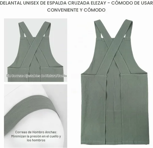 Vista 2 de ELEZAY Delantales para mujer con bolsillos, talla grande, cómodo, espalda cruzada, sin lazo, delantal de lino y algodón Verde