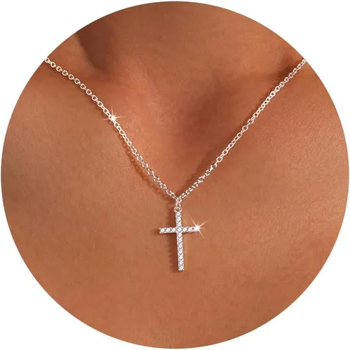 Vista 77 de Collar de cruz para mujeres y niñas, delicado chapado en oro de 14 quilates, gargantilla con dije de cruz que no se deslustra, impermeable, moderno