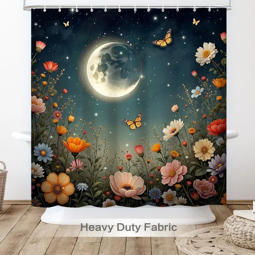 Vista 8 de Vimorco Cortinas de ducha, cortina floral para baño con 12 ganchos, tela de poliéster decorativa para el hogar, lavable a máquina, accesorios
