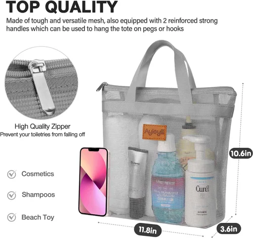 Vista 2 de Hommtina 2 bolsas de malla de ducha de secado rápido para colgar artículos de tocador y baño organizador para viajes y natación con cremallera
