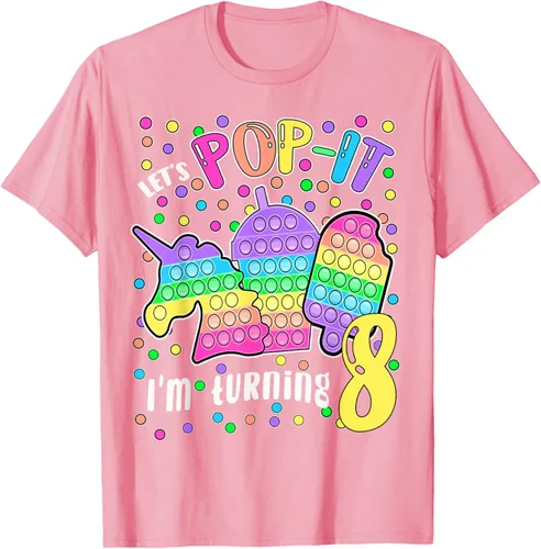Vista 102 de Let's Pop-it I'm turning 8 Colorful 8th Birthday - Camiseta para niña, Negro