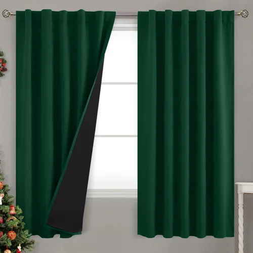 Vista 167 de BGment Cortinas 100% opacas beige de 63 pulgadas de largo con forro aislante térmico, bolsillo para varilla y lengüeta trasera de doble capa