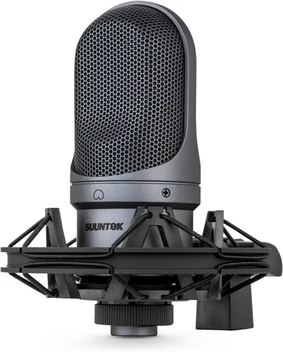 Vista 8 de SUUNTOK Micrófono de condensador XLR, micrófono de grabación con soporte de choque, kit de micrófono de estudio en casa para voz en off Negro