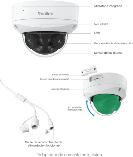 Vista 6 de REOLINK Cámara IP PoE de doble lente 4K 8MP 180°, IK10 a prueba de vandalismo, detección de personas/vehículos/animales, visión nocturna a