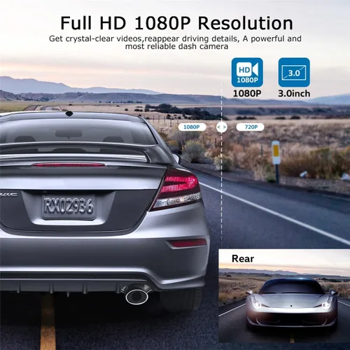 Vista 4 de ORSKEY Cámara de salpicadero delantera y trasera 1080P Full HD cámara doble en la cámara del coche para salpicadero 170 de ángulo amplio