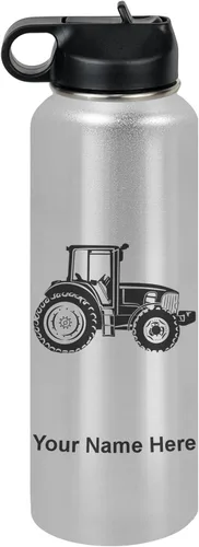 Vista 49 de LaserGram Botella de agua personalizada, tractor agrícola, acero inoxidable de doble pared aislada al vacío con popote superior, regalo grabado