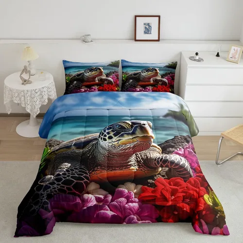 Vista 12 de Erosebridal Juego de edredón de ballena náutica, tamaño individual, juego de ropa de cama vintage azul con ondas oceánicas para niños y niñas