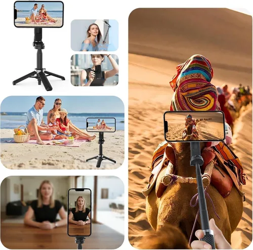 Vista 2 de Palo selfie magnético multifuncional 4 en 1 con rotación de 360° para iPhone/Android, trípode extensible portátil con control remoto desmontable