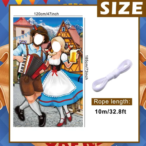 Vista 2 de Tudomro Oktoberfest - Cartel para puerta de fotos para parejas, decoración de fiesta, 6 x 4 pies, accesorios para fotos del Oktoberfest, telón